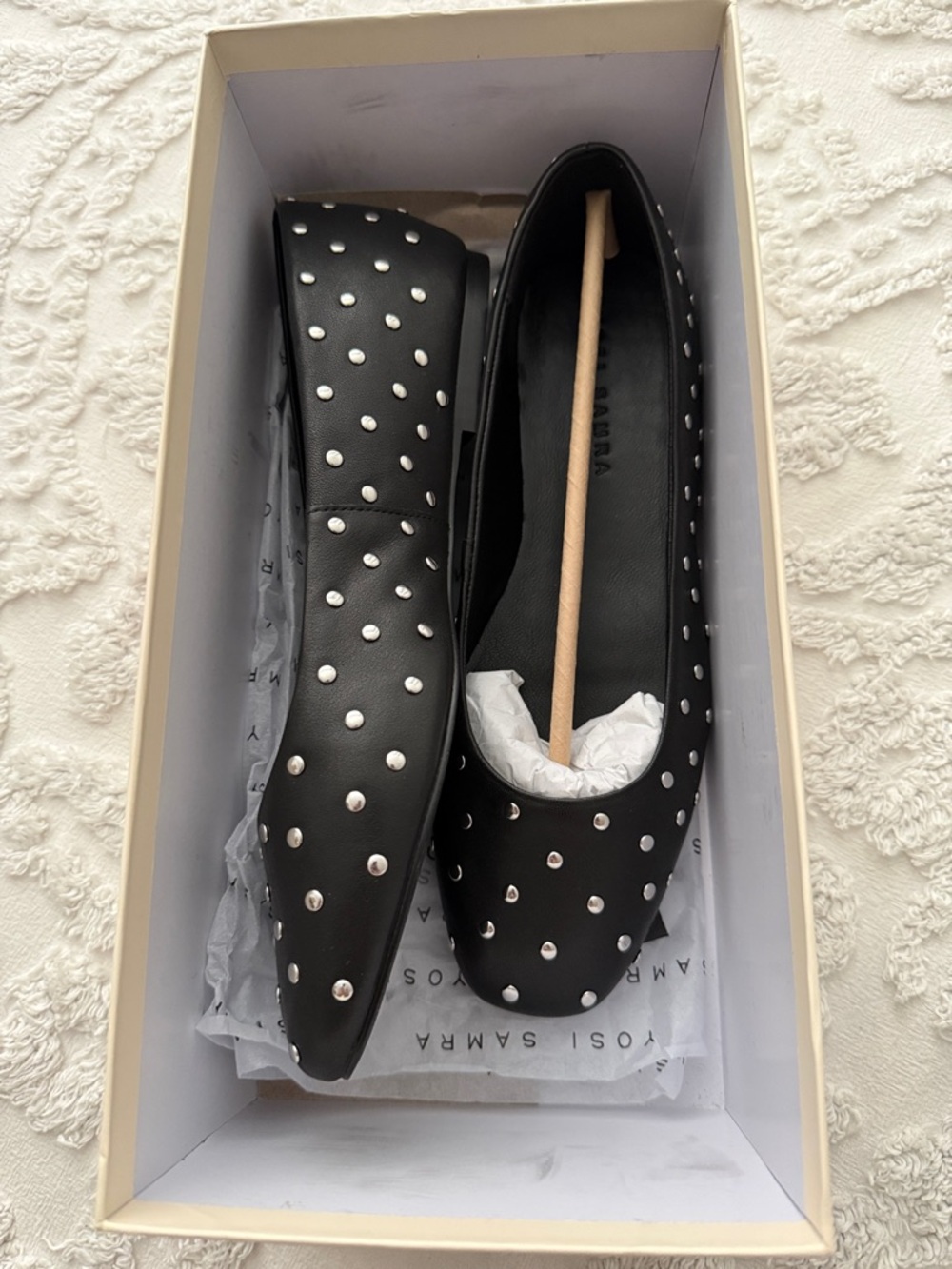 NWT - Yosi Samra - Sage Studs Ballet Flat in Black Leather - 9